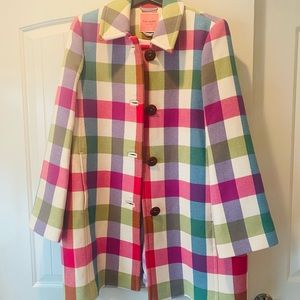 Kate Spade Bold Plaid Coat Colorful Rainbow sz 14